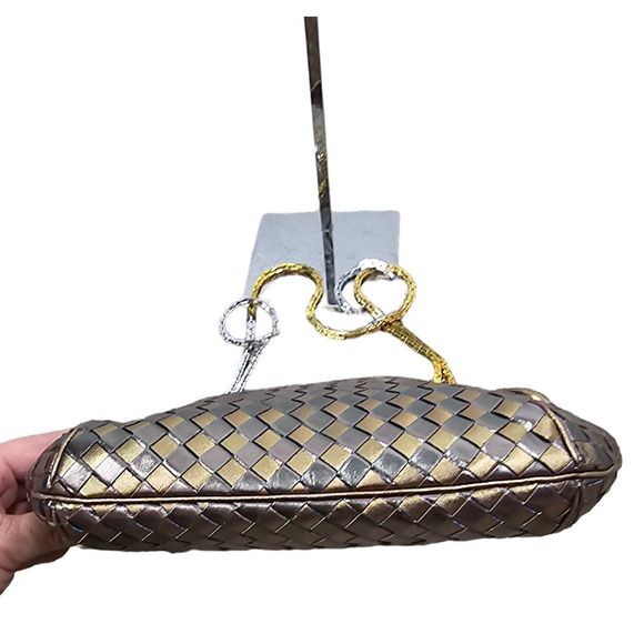 Finesse Lamodel Leather Braded Gold Silver Tones Handbag Purse - Picture 6 of 9